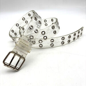 Vintage 90s Y2K K-mart Clear Glitter Jelly 2 Row Grommet Belt XL Up to 40"
